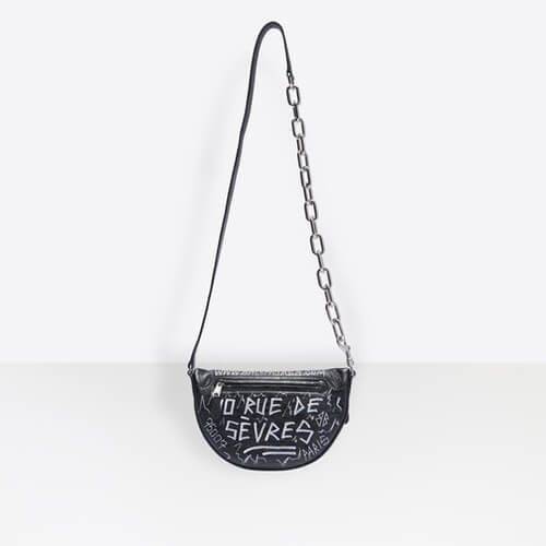 2020年春夏新作 バレンシアガ偽物 スーベニア XXS ベルトパック グラフィティ ブラック5655100RF1U1090